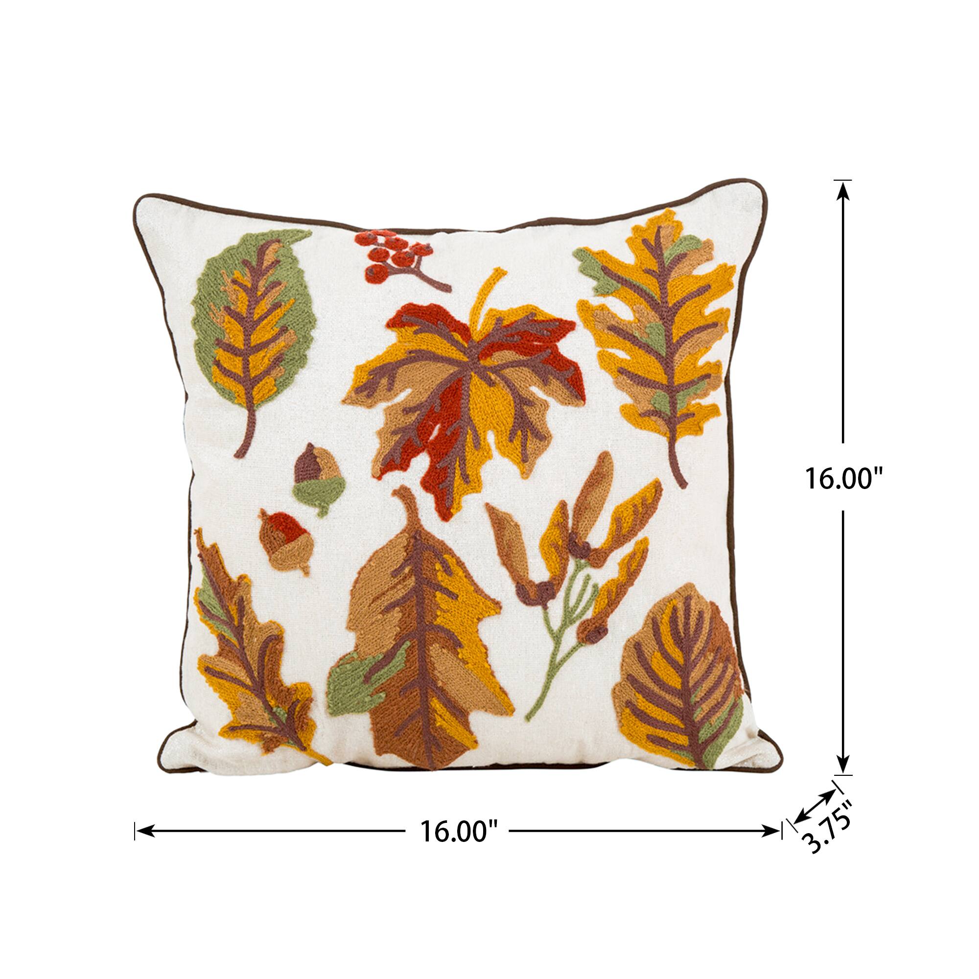 Glitzhome® Embroidered Fall Leaves Pillow